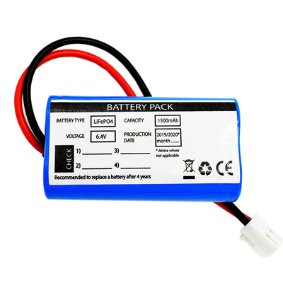 आपातकालीन सौर प्रकाश का उपयोग साइड बाय साइड टाइप LiFePO4 बैटरी 1500mAh 6.4 वोल्ट