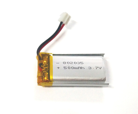 स्थिर प्रदर्शन के साथ 802035 लिथियम पॉलिमर बैटरी 500mAh 3.7V